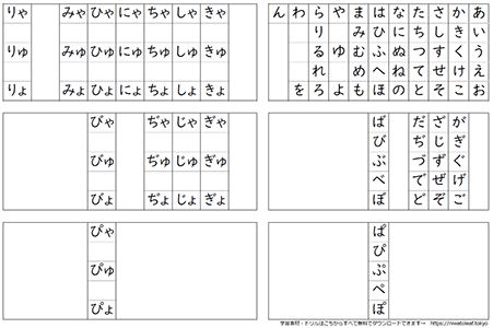 ひらがな五十音,hiragana chart